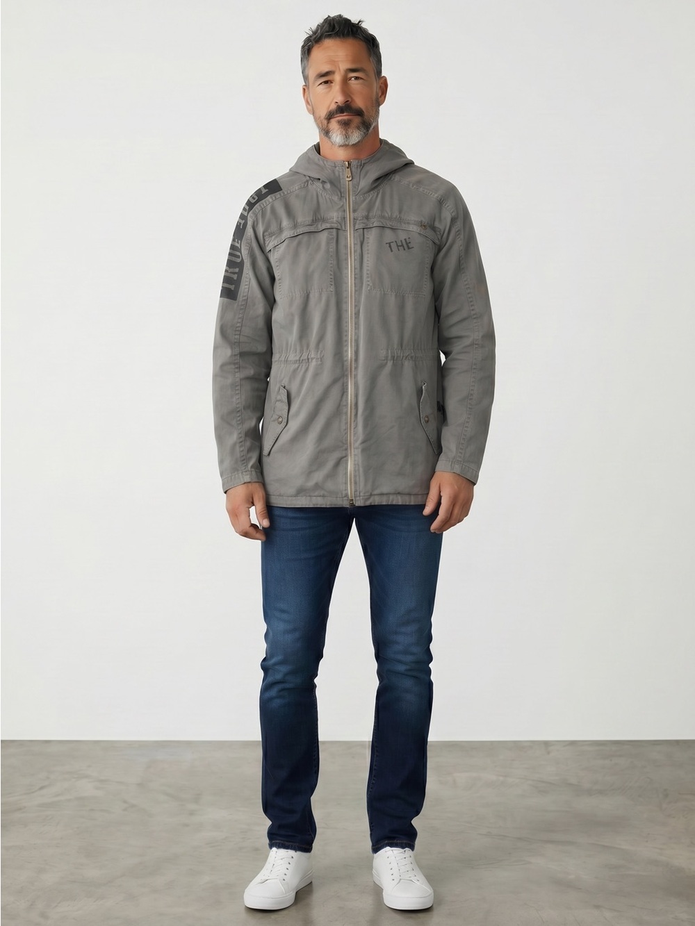 True Religion Men's Gray Military Hooded Field Jacket Size XXXL